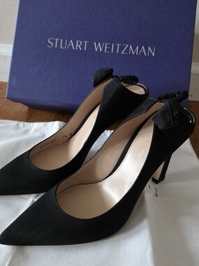 Stuart Weitzman Black Pointed Toe Slingback Pumps
